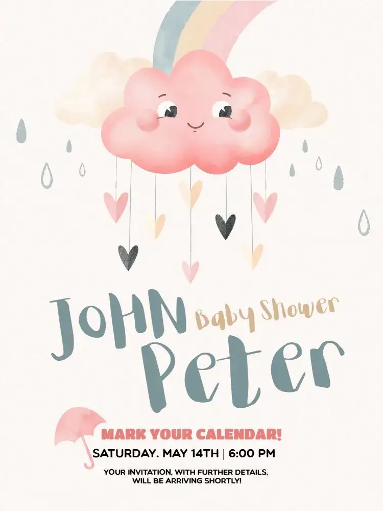 Invitation Baby Shower Card To Print Cloud – Card theme delicate, playful, clouds, rainbow, shower of love, soft colors