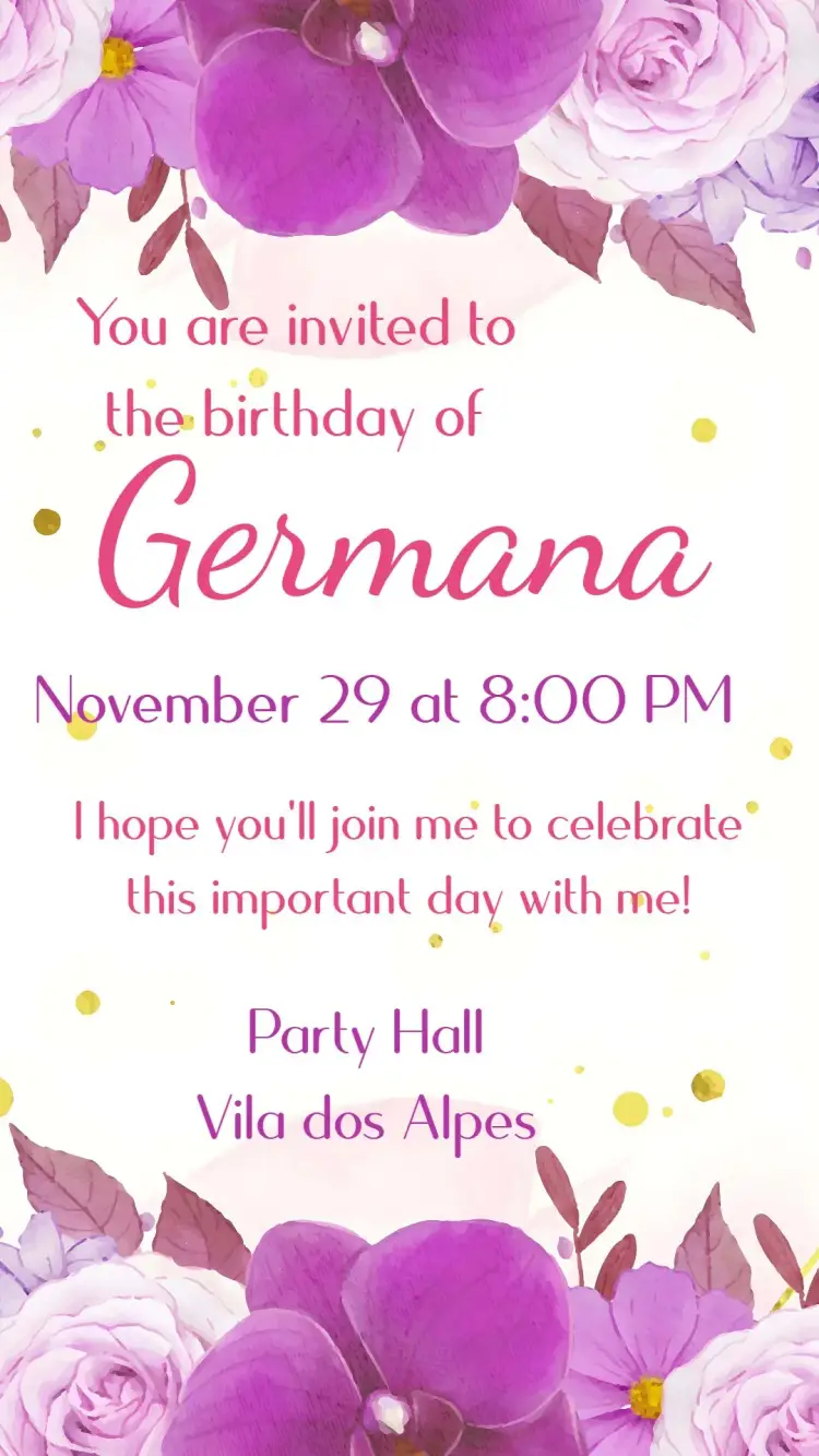 Invite Orchid Adult Birthday editable and customizable