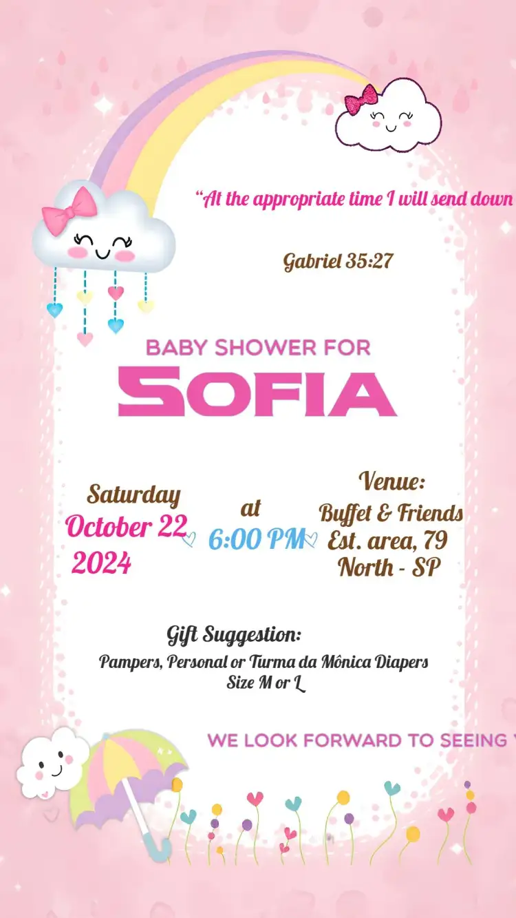 Invitation Baby Shower Rain Love Blessings – Diaper Shower theme shower of love, blue and pink, modern, fun, cute