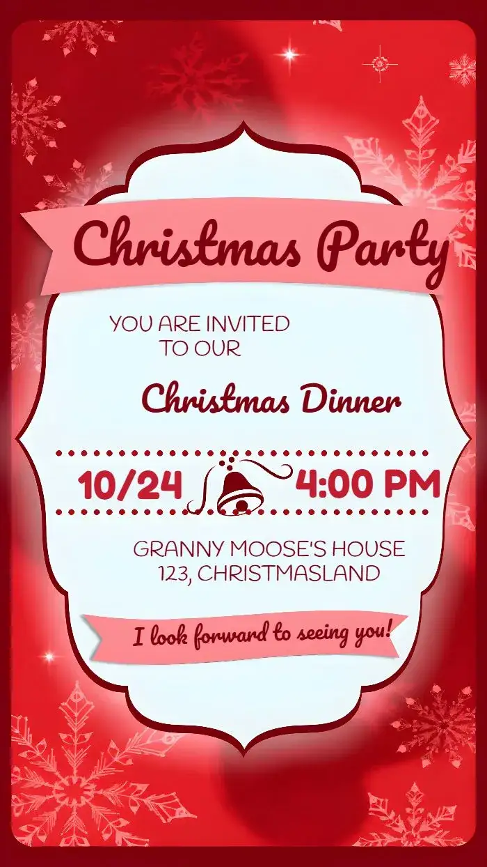 Invitation For Christmas Dinner Party – Commemorative Dates theme red, Christmas-themed, festive, classic, Christmas illustrations, Christmas elements