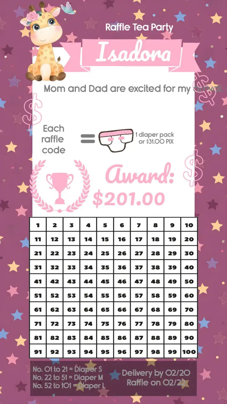 Invitation Giraffe Diaper Raffle Tea – Raffle Tea theme floral, modern, childish, colorful, cute, elegant