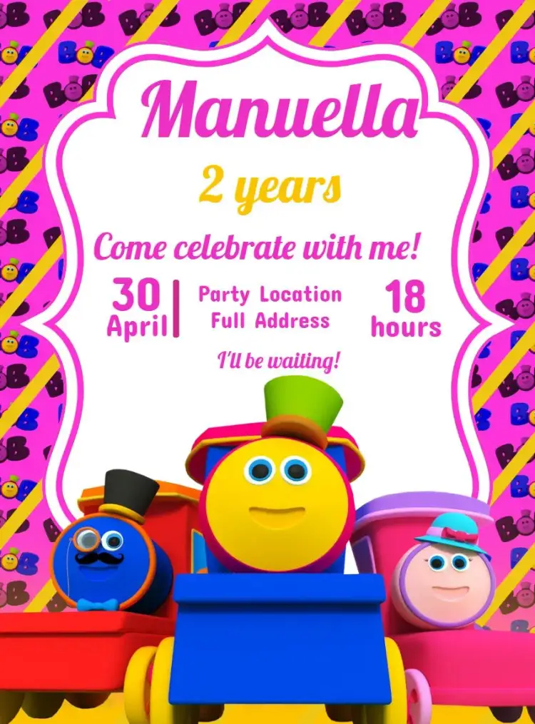 Invitation Bob The Train Drawing – Graduation theme colorful, musical, childish, vibrant, fun