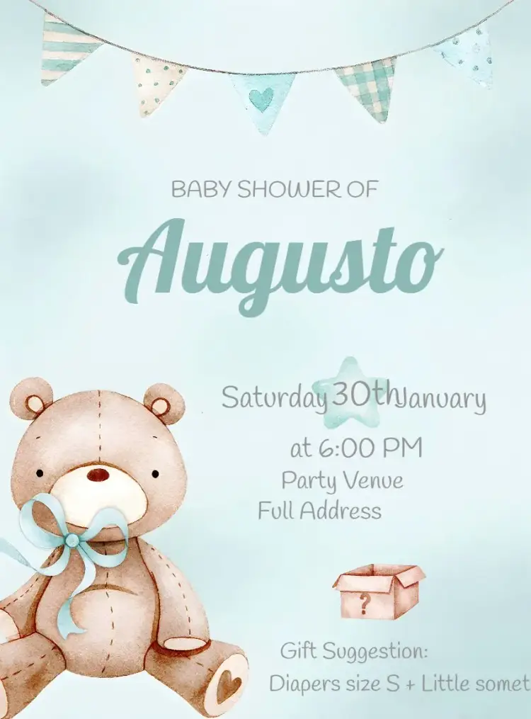 Green Watercolor Teddy Bear Baby Shower invitation