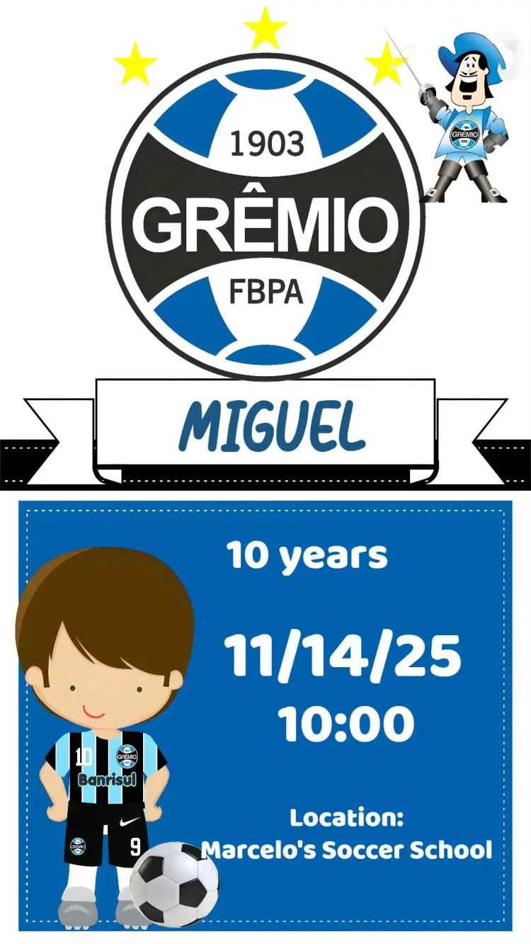 Invite Grêmio editable and customizable