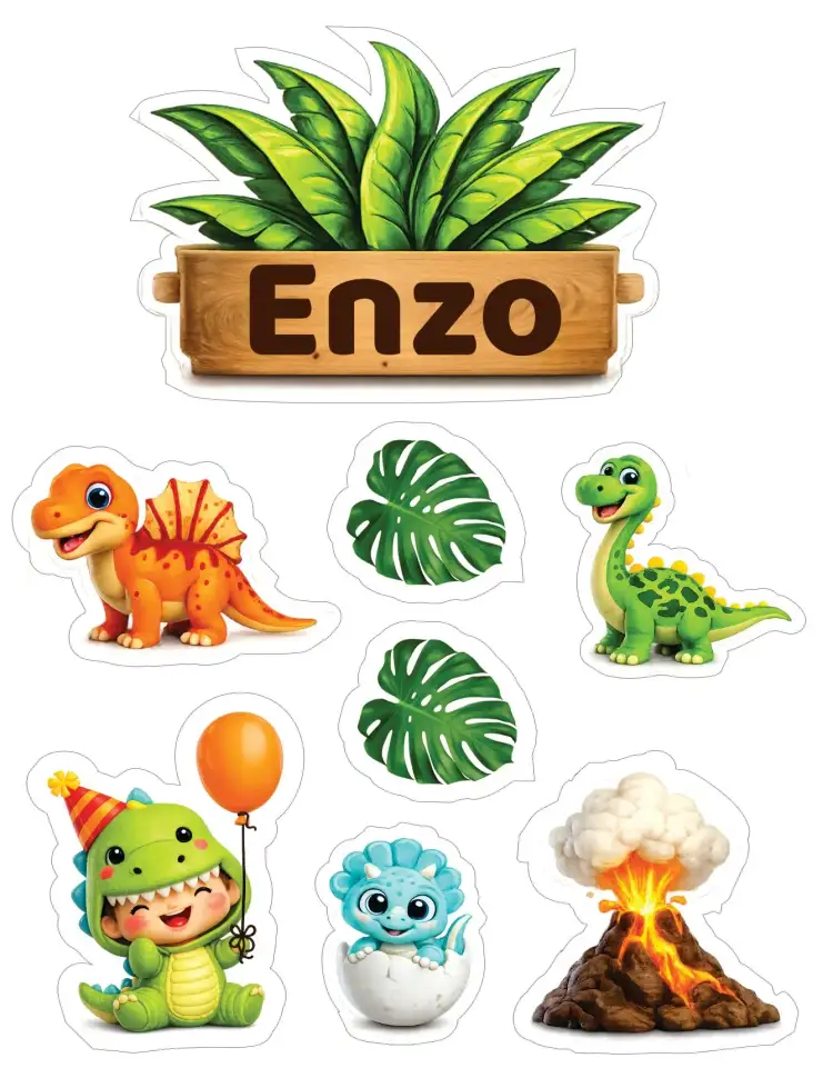 Invitation Baby Dinosaur – Cake topper theme colorful, fun, playful, dinosaur illustrations, cartoon style, prehistoric theme