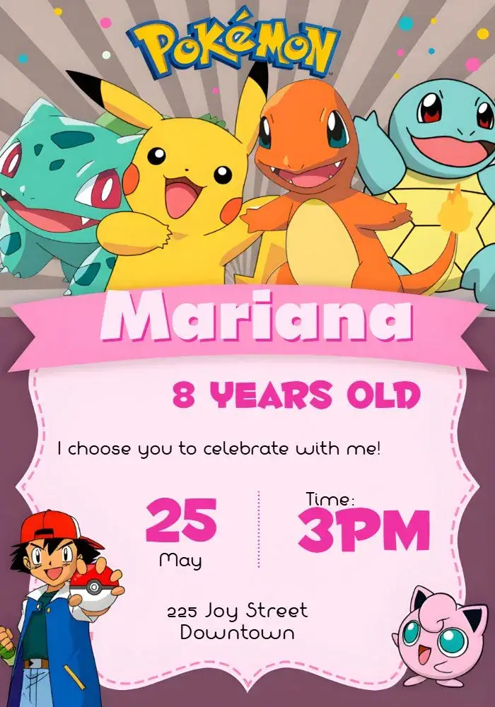 Pink Pokemon invitation