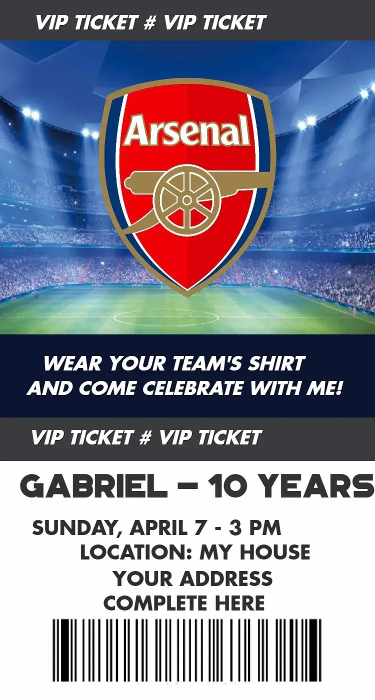 Arsenal ticket invitation