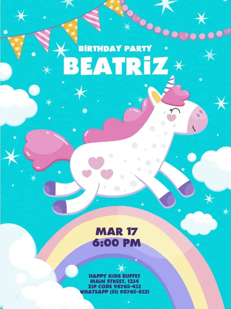 Colorful Kids Unicorn invitation