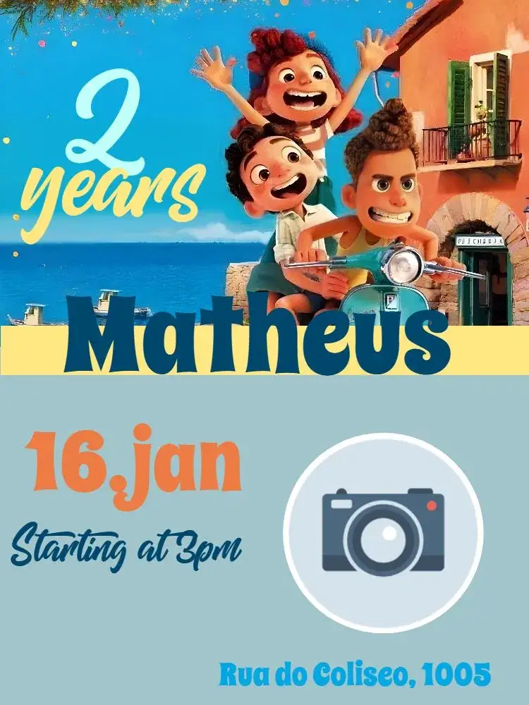Invitation Luca Disney With Blue Photo – Kids' Birthday Party theme blue, Disney, Pixar, children's, magical, fun