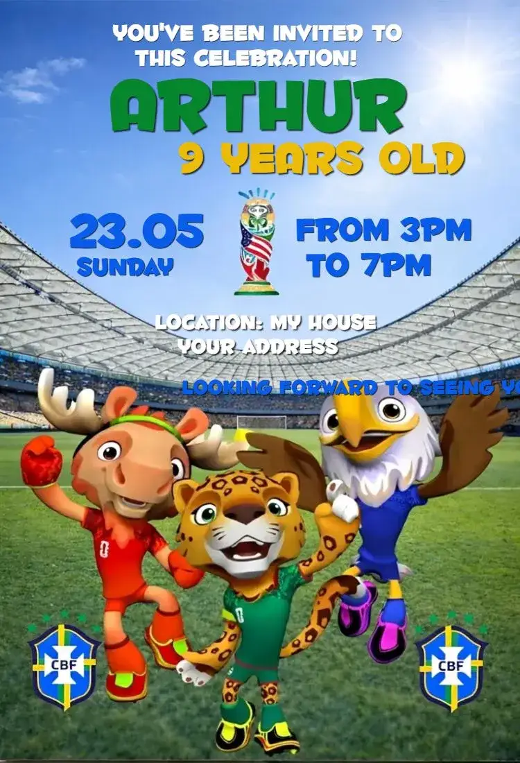 Invitation World Cup 7 – Birthday theme soccer, colorful, modern, fun, themed