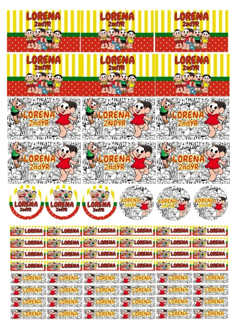 Invitation School Label Turma Da Mônica Tag – Kids' Birthday Party theme colorful, fun, childish, modern, character illustrations, cartoon