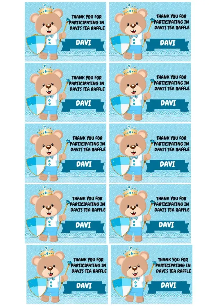 Invitation Tag Tea Raffle Little Prince Souvenir – Raffle Tea theme light blue, white, teddy bear, modern, colorful