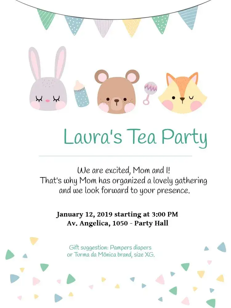 Invitation Baby Shower – Gender Reveal theme delicate, playful, colorful, childlike, festive, modern