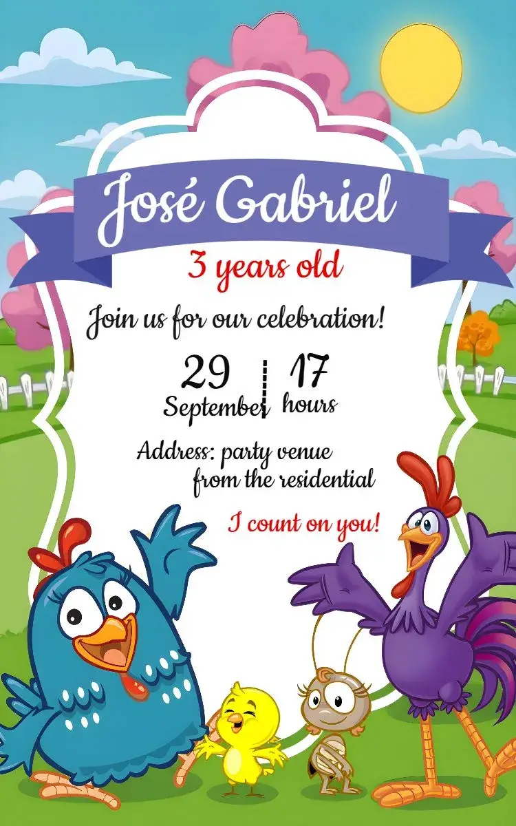 Lottie Dottie Chicken Rooster invitation