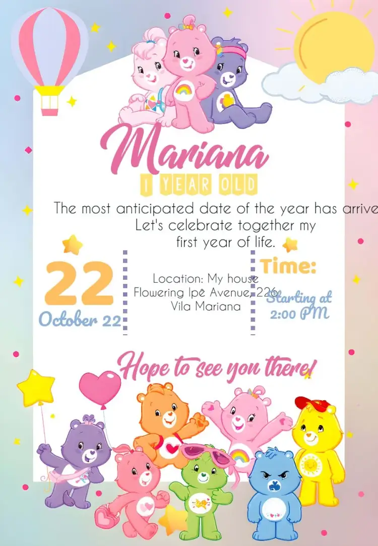 Care Bears Disney invitation