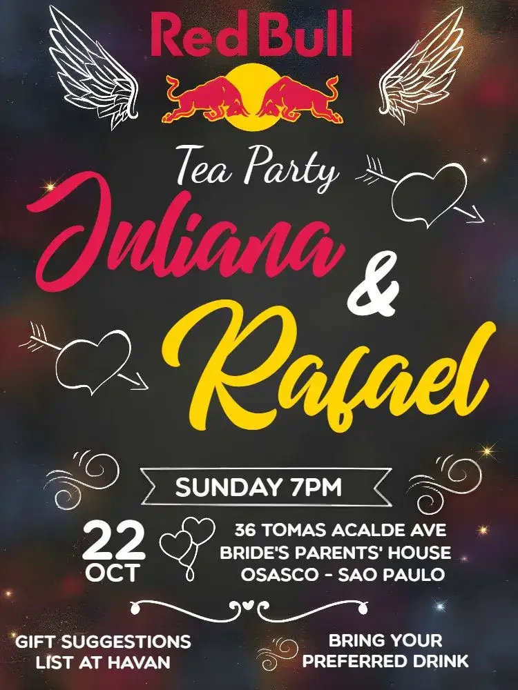 Invitation Red Bull Tea Bar Shower – Bridal Shower theme chalkboard, modern, vibrant, fun, youthful, colorful