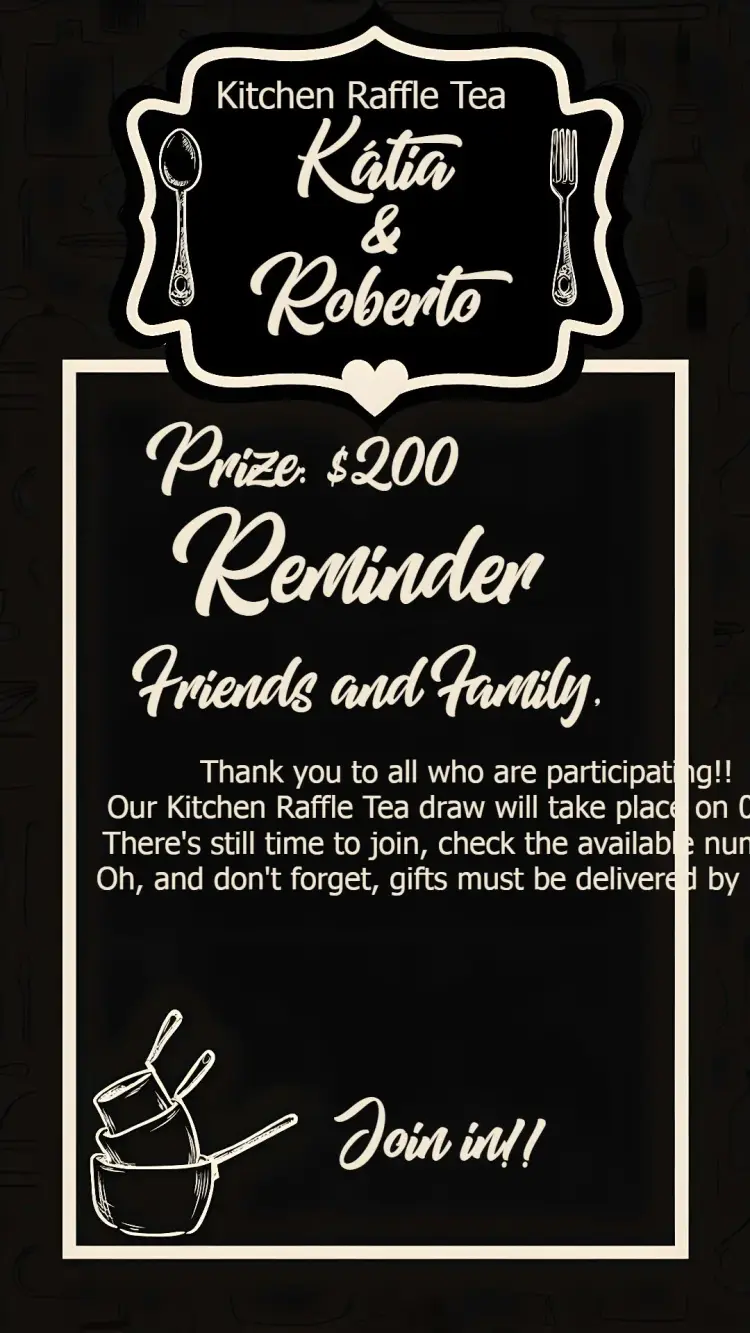 Gray Kitchen Raffle Tea invitation