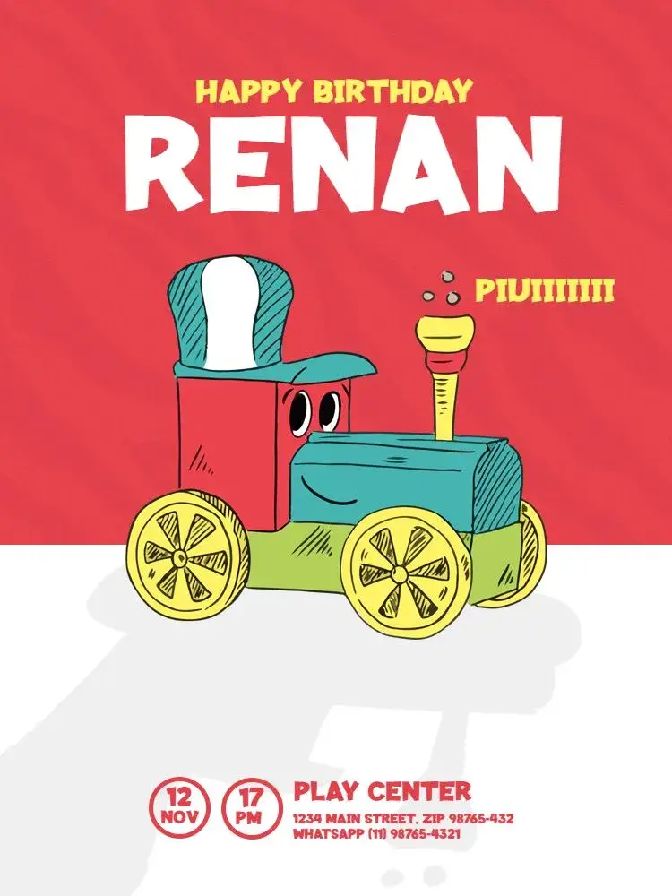 Boys' Red and White Train Children's Party invitation