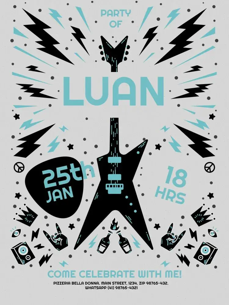 Blue Grunge Rock N Roll invitation