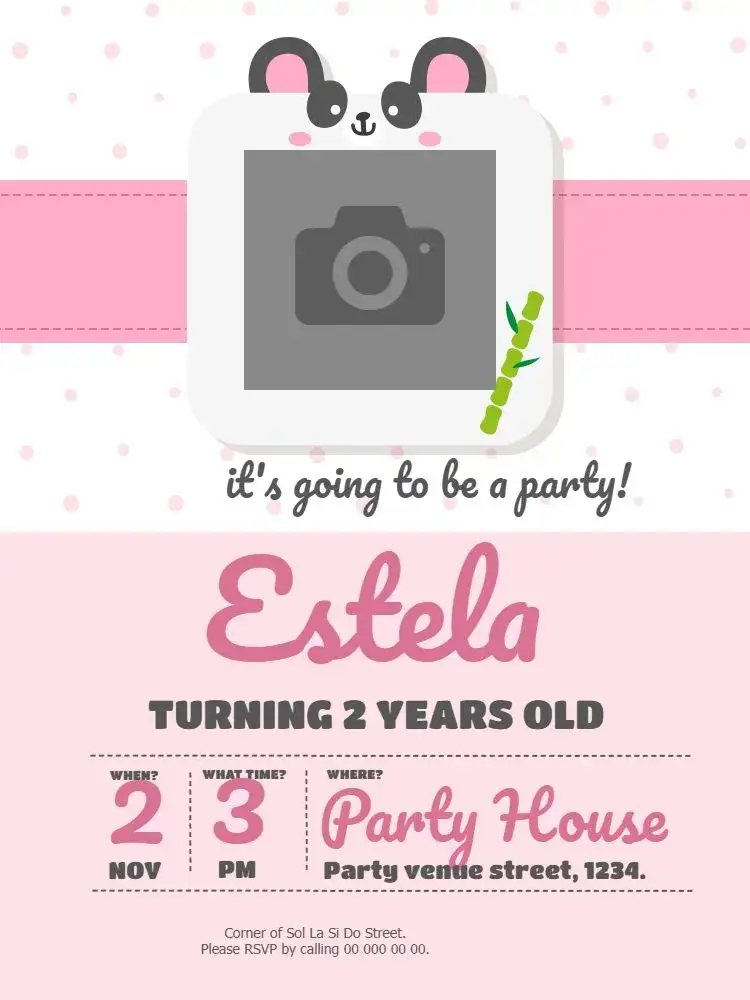 Invitation Star Girl Panda – Birthday theme pink, fun, childlike, playful, colorful, modern