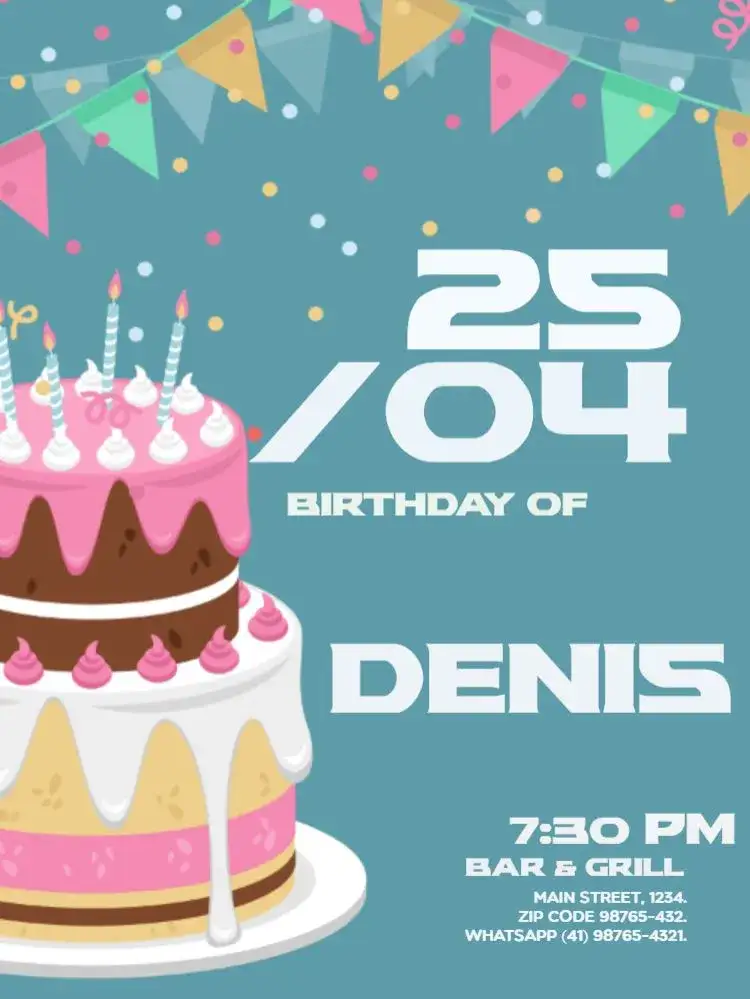 Invitation Cake And Blue Flags – Kids' Birthday Party theme modern, fun, colorful, youthful, masculine, festive