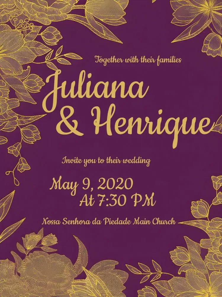 Simple Golden Floral Wedding invitation