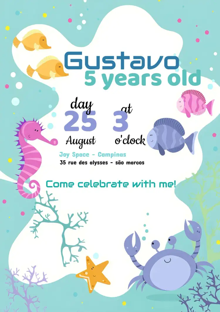 Invitation Colorful Underwater World – Kids' Birthday Party theme colorful, navy blue, childish, fun, lively