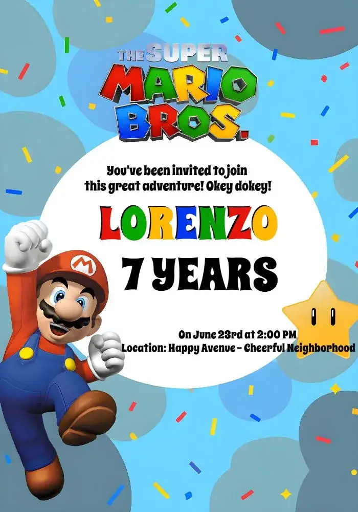 Invitation Red Super Mario – Kids' Birthday Party theme colorful, themed, games, children's, entertainment