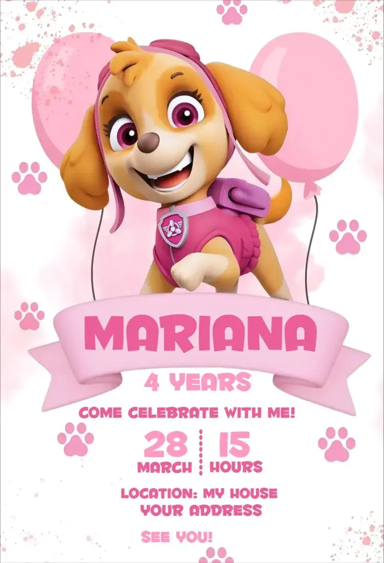 Invite Patrulha Canina Girl 4 editable and customizable