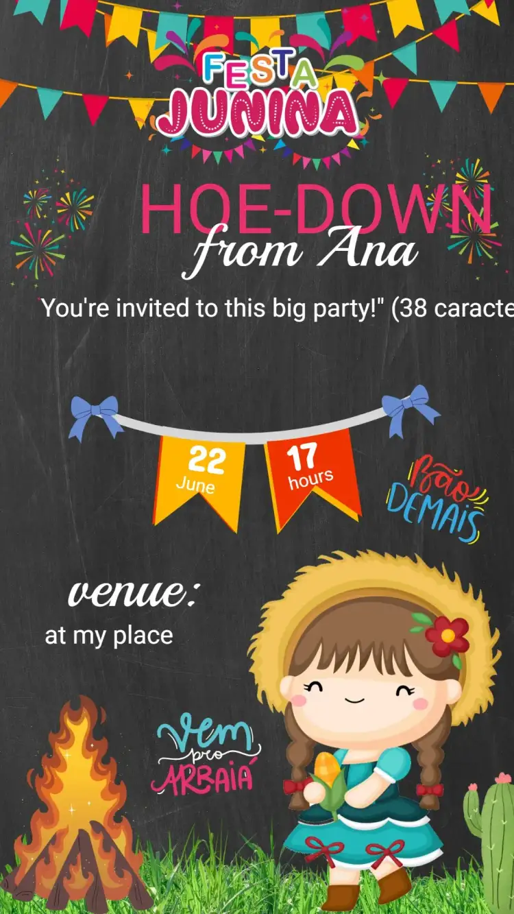 Invitation June Party Invitation – Commemorative Dates theme colorful, traditional, vintage, rustic, festive, brazilian