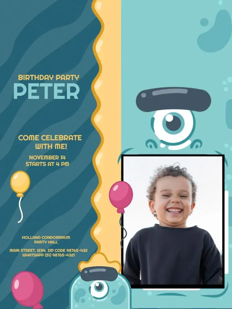 Invitation Children's Blue Boy Photo Party – Kids' Birthday Party theme blue, playful, fun, colorful, cheerful