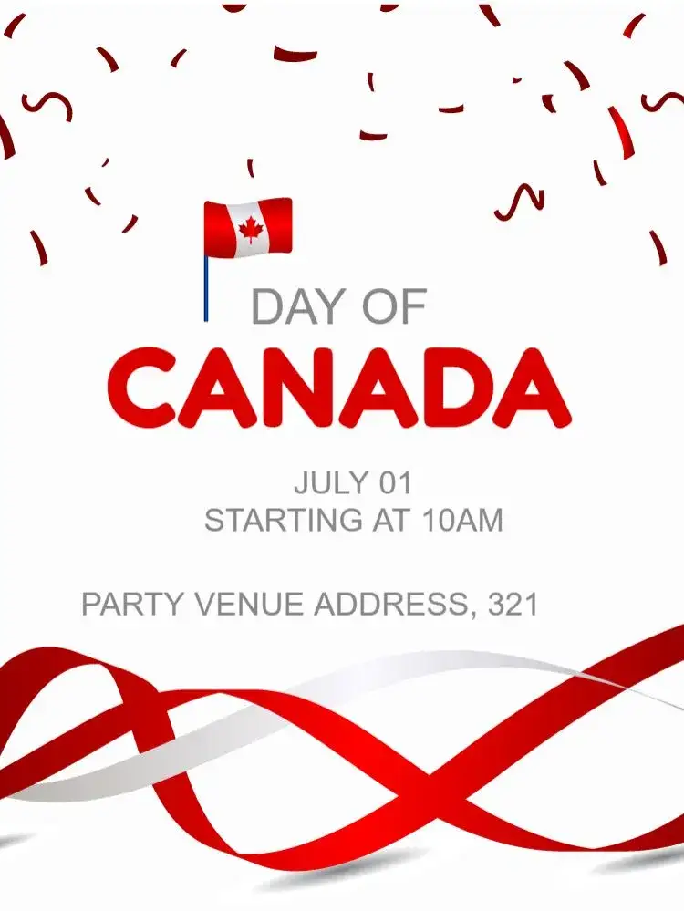 Invitation Canada Day Celebration – Commemorative Dates theme modern style, vibrant colors, Canadian graphic elements, minimalist design, cultural inspiration, festive touches