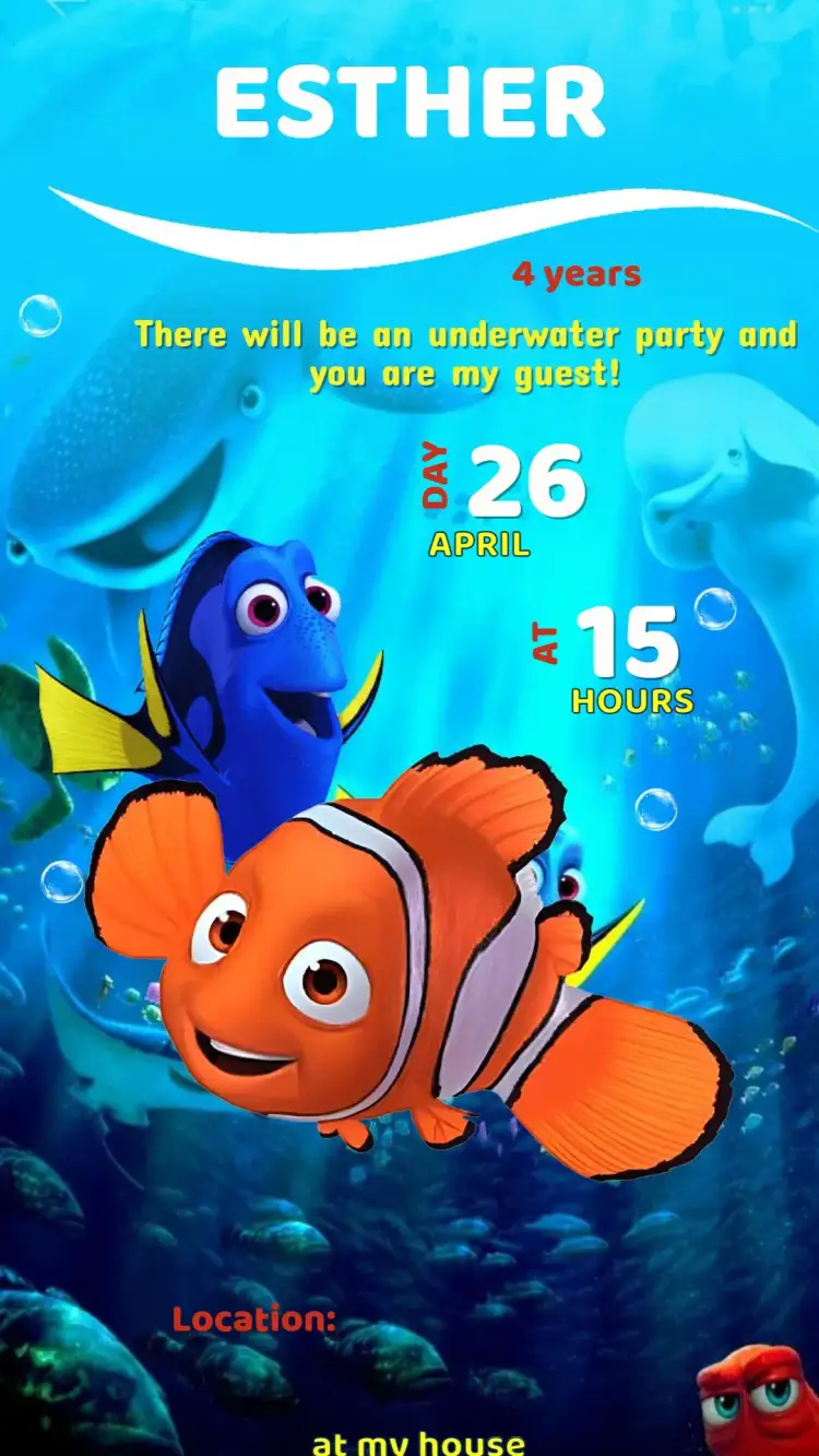 Invitation Birthday Invitation FINDING NEMO – Kids' Birthday Party theme navy, colorful, fun, tropical, marine animals, childlike illustration