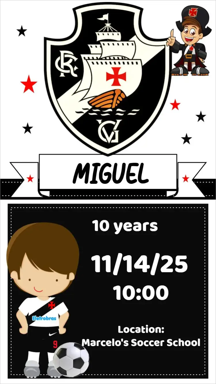 Invitation Vasco – Birthday theme football, modern, vibrant, sporty, colorful