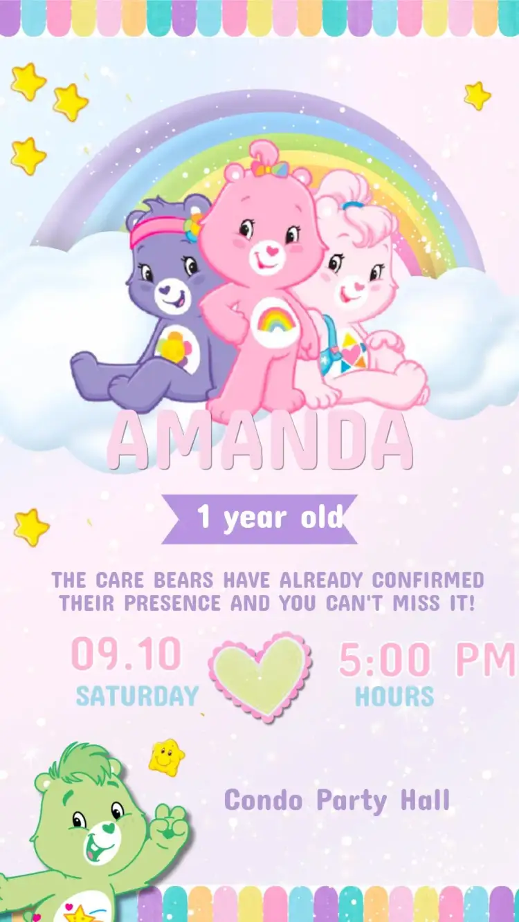 Invitation Invitation Kids Birthday Care Bears – Kids' Birthday Party theme colorful, playful, cute, fun, childlike, sweet