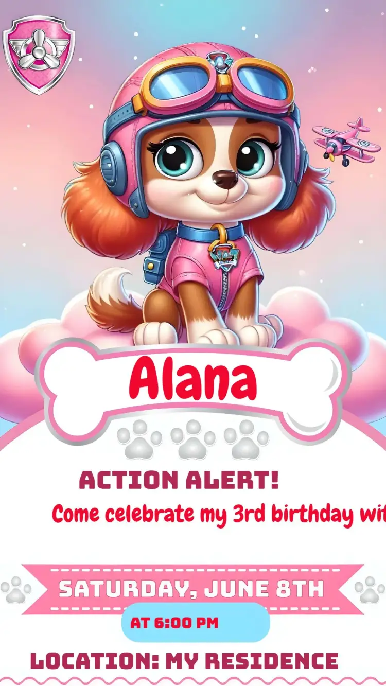 Skye Pink Paw Patrol invitation