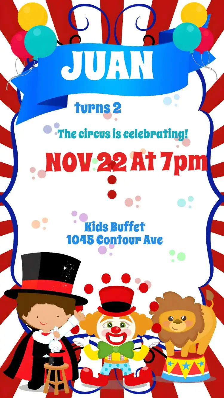 Invitation Magic Circus – Kids' Birthday Party theme colorful, fun, playful, circus-themed, festive