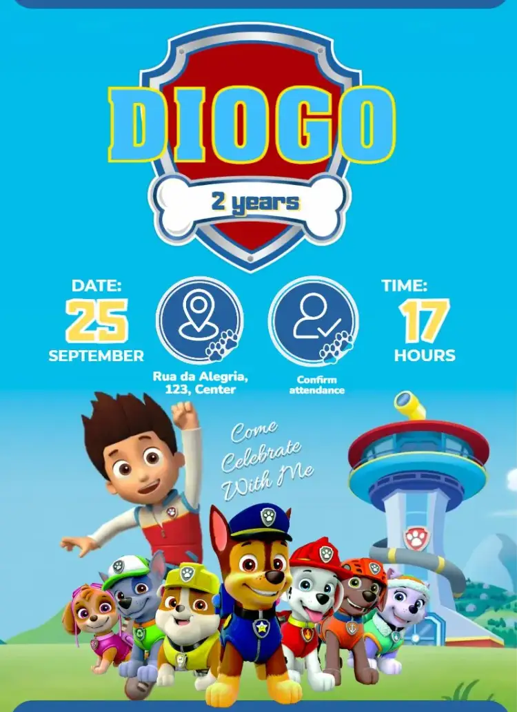 Invitation Complete Paw Patrol – Kids' Birthday Party theme colorful, fun, themed, childish, animals, puppies