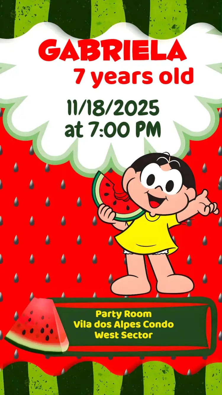Invitation Magali – Kids' Birthday Party theme fruits, colorful, fun, playful, tropical