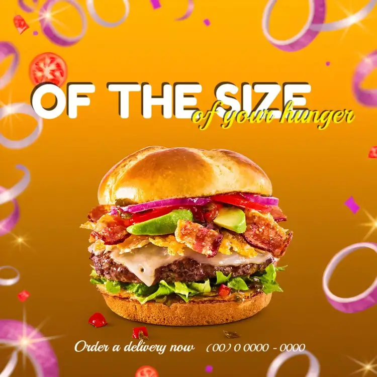 Invitation Post For Tomato Burger Joint – Most searched for theme modern, colorful, fun, gastronomic, food-themed