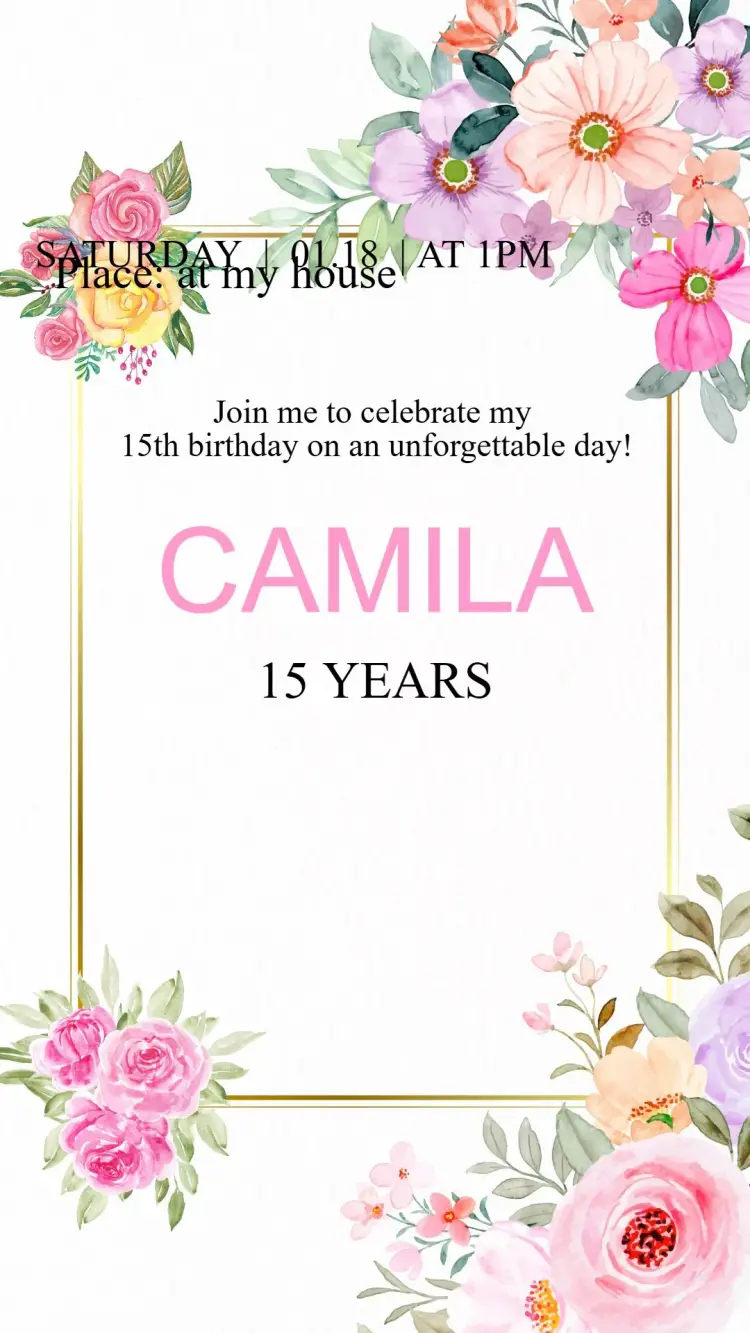 Floral 15th Birthday Invitation