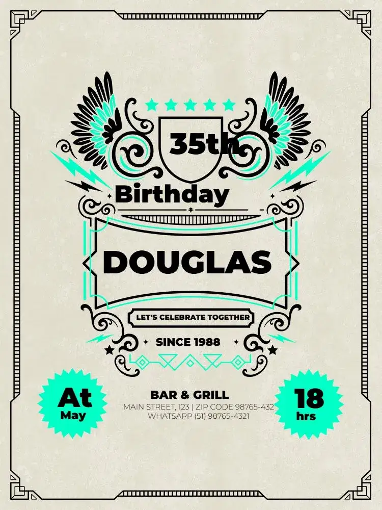 Invitation Modern Green Male Adult Gathering – Kids' Birthday Party theme modern, elegant, masculine, green, beige, minimalist