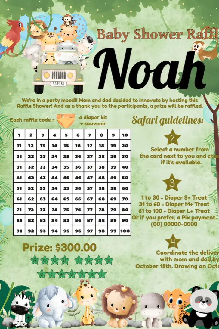 Safari Baby Shower Raffle Tea With invitation