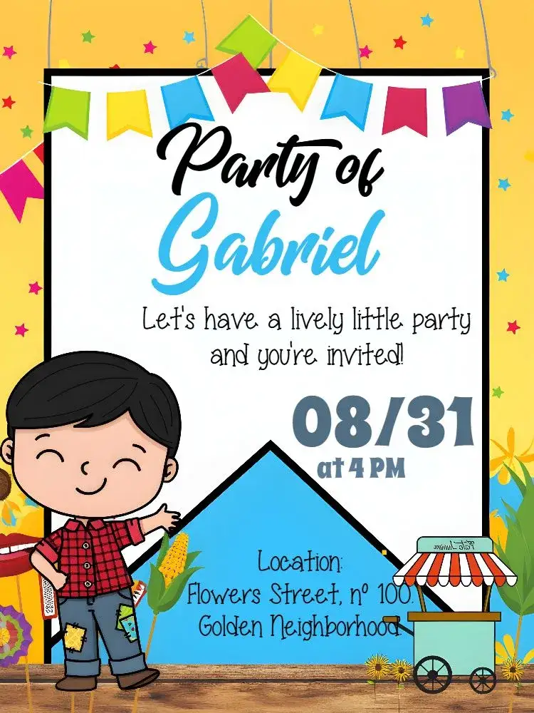Invitation Black Junina Party Arraiá – Commemorative Dates theme junino, colorful, festive, modern, traditional, fun