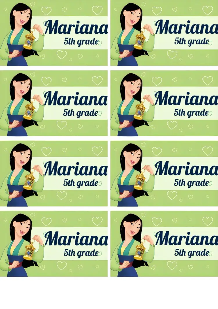 Invite Mulan Girl School Label editable and customizable