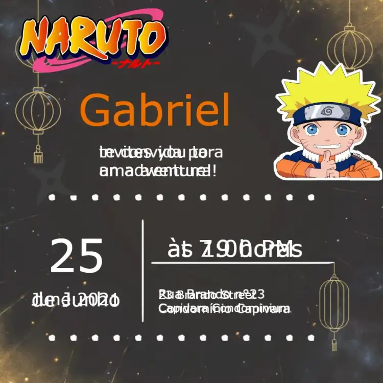 Invitation Naruto Chibi Oriental – Kids' Birthday Party theme oriental, chibi, colorido, divertido, moderno