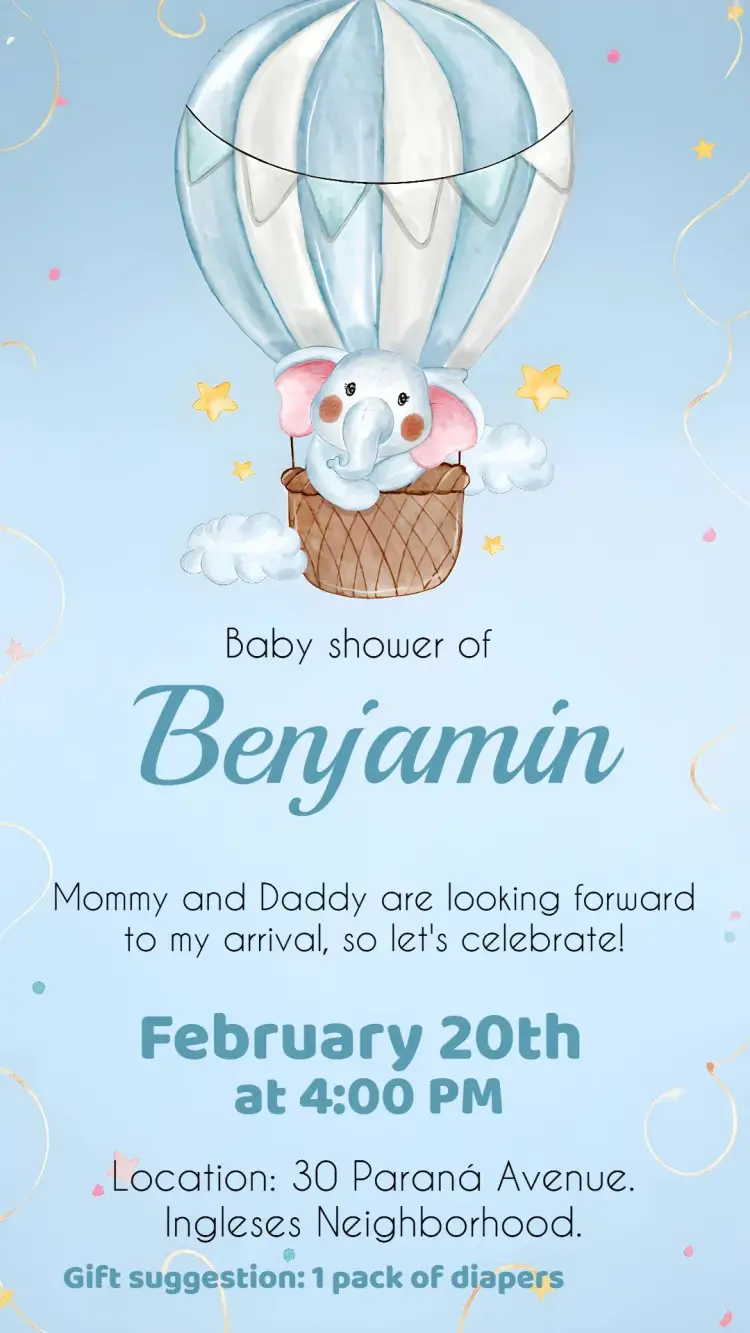 Elephant Balloon Safari Baby Shower invitation