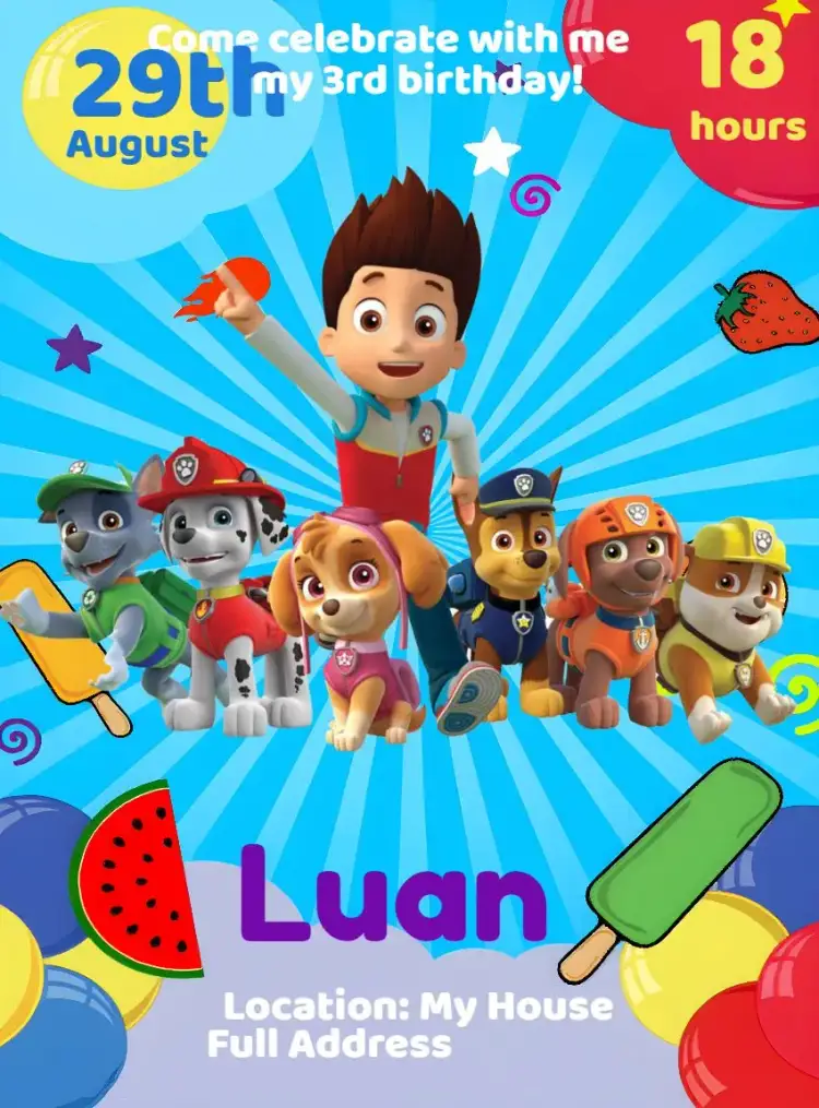 Invitation Green Paw Patrol – Kids' Birthday Party theme fun, colorful, modern, themed, childlike