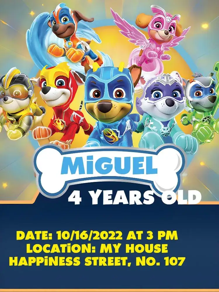 Invitation Blue Paw Patrol – Kids' Birthday Party theme blue, golden, fun, themed, childish