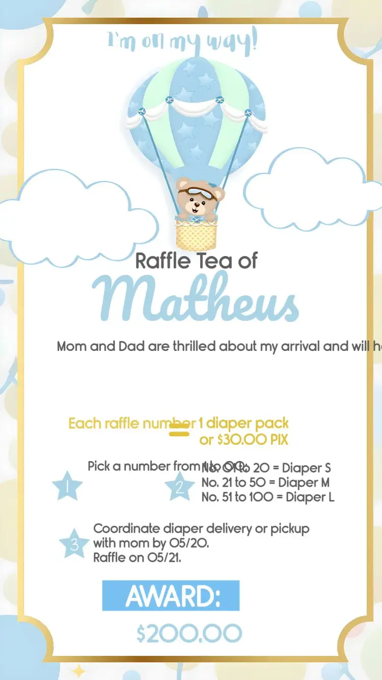 Tea Raffle Balloon Bear Tea invitation